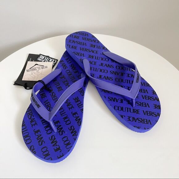 ⭕️ VERSACE JEANS Flip Flops Slides Slippers Logo Men’s Blue Black 10 43 main image 5